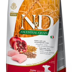 N&D Ősi gabonával kutyáknak- Csirke & Gránátalma -Kölyök -Mini- 2,5 kg