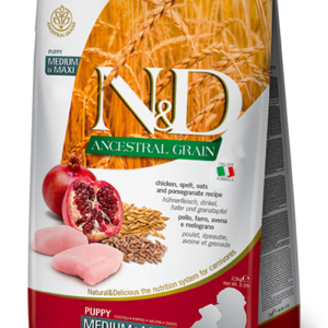 N&D Ősi gabonával kutyáknak- Csirke & Gránátalma -Kölyök -Medium & Maxi- 12 kg
