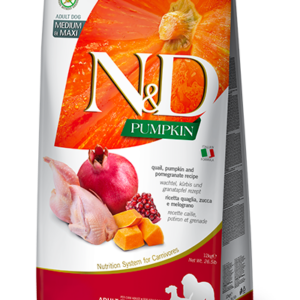 N&D Pumpkin kutyáknak- Fürj & Gránátalma -Felnőtt -Medium & Maxi- 12 kg